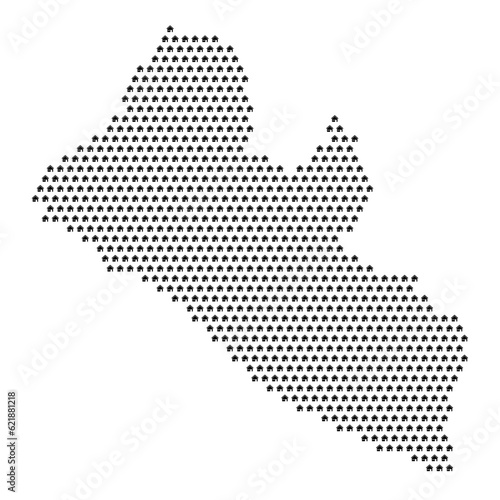 Map of the country of Liberia with house icons texture on a white background