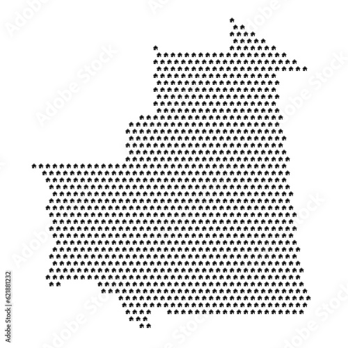 Map of the country of Mauritania with house icons texture on a white background