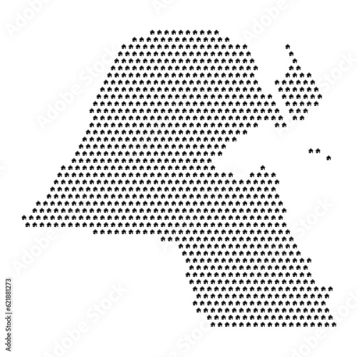 Map of the country of Kuwait with house icons texture on a white background