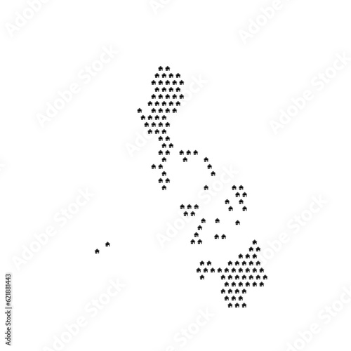 Map of the country of Philippines with house icons texture on a white background