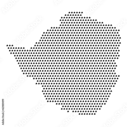Map of the country of Zimbabwe with house icons texture on a white background