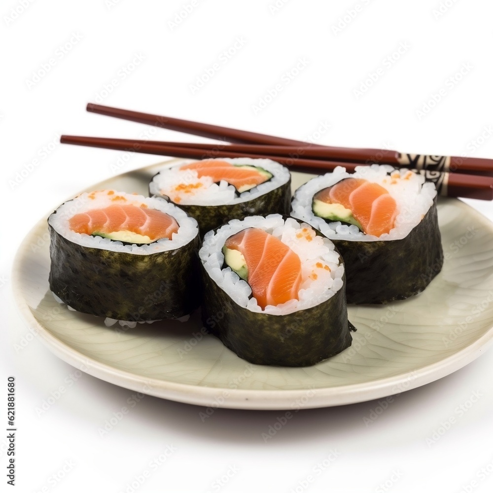 Sushi on a plate with chopsticks generative ai Sushi on a plate with chopsticks generative ai