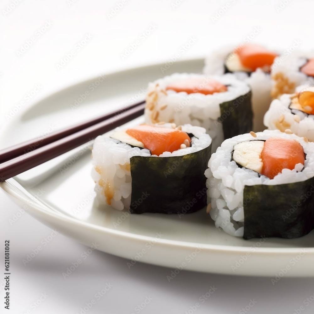Sushi on a plate with chopsticks generative ai Sushi on a plate with chopsticks generative ai