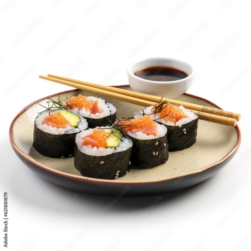 Sushi on a plate with chopsticks generative ai Sushi on a plate with chopsticks generative ai