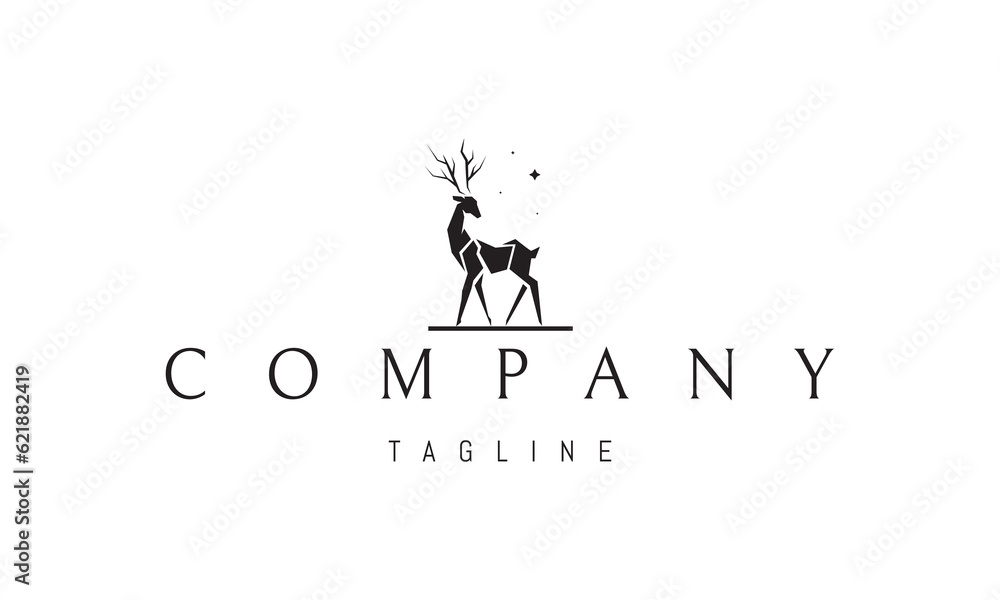 Vector logo on which an abstract image of a deer on a background of stars. Vector logo on which an abstract image of a deer on a background of stars.