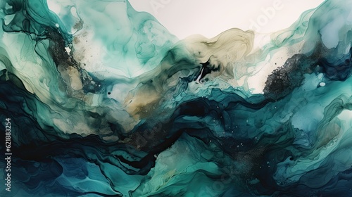 Abstract green flowing liquids background with copy space