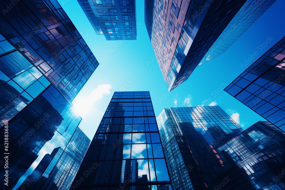 a high-rise building with blue sky created by generative AI a high-rise building with blue sky created by generative AI