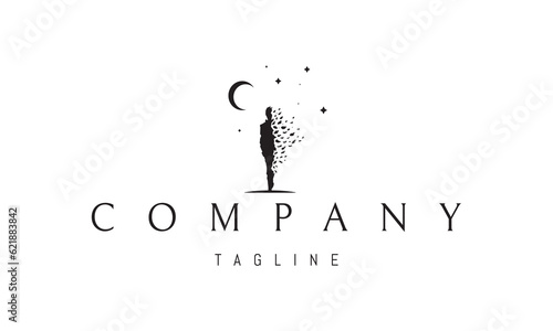 Vector logo on which an abstract image personifies the statement, nothing lasts forever under the moon.