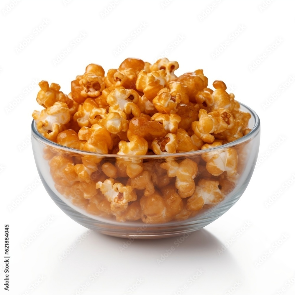 Popcorn in a bowl whit salt caramel generative ai Popcorn in a bowl whit salt caramel generative ai