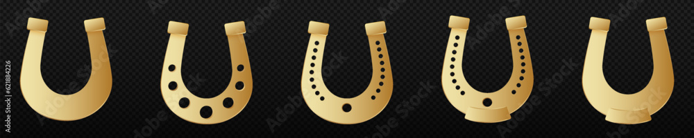 Golden ornate horseshoe. Curved talisman of good luck Golden ornate horseshoe. Curved talisman of good luck