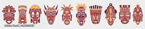 African ritual totem masks set