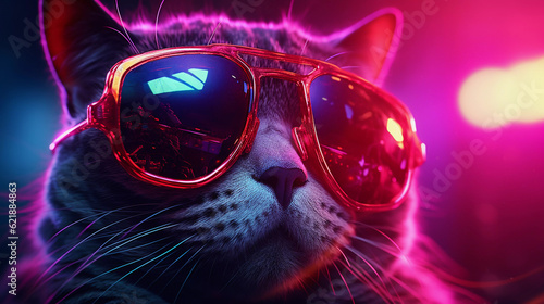 Epic Cyberpumk Cat Neon Retro Wave Style