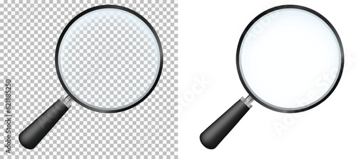 Realistic magnifying glass. Optical scaling and exploring tool