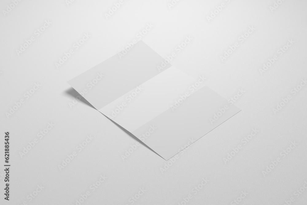 Blank Trifold Paper Leaflet, paper sheet Mockup, A4 page mock up. Stock