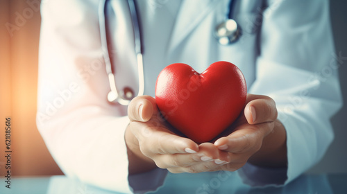  a doctor's hand delicately holding a red heart shape, symbolizing love and compassion in healthcare, AI-Generated