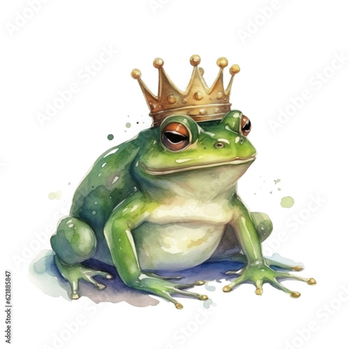 Watercolor Happy Green Frog With A Crown  Generative AI