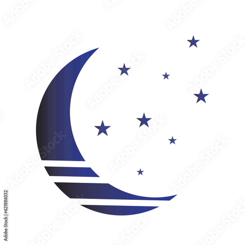 Moon with stars logo.Vector illustration