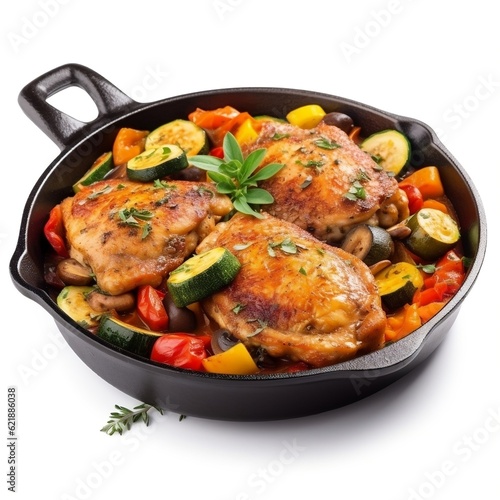 Pan fried chicken with vegetables Ratatouille generative ai