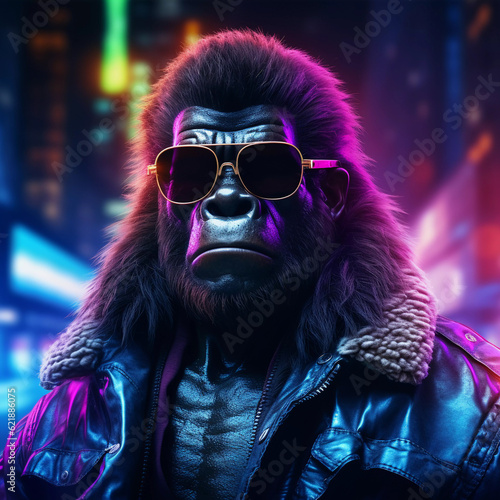 Epic Cyberpumk Gorilla Neon Retro Wave Style © Voysla