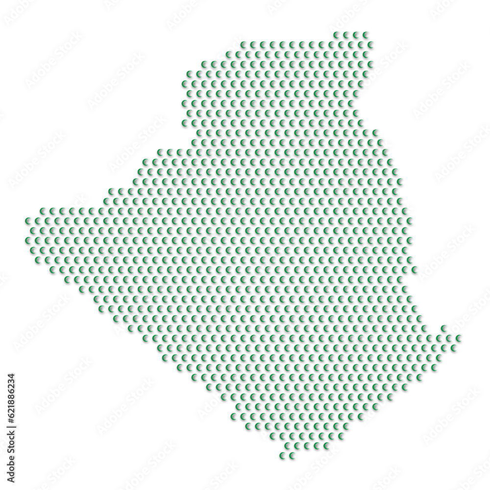 Map of the country of Algeria with green half moon icons texture on a white background