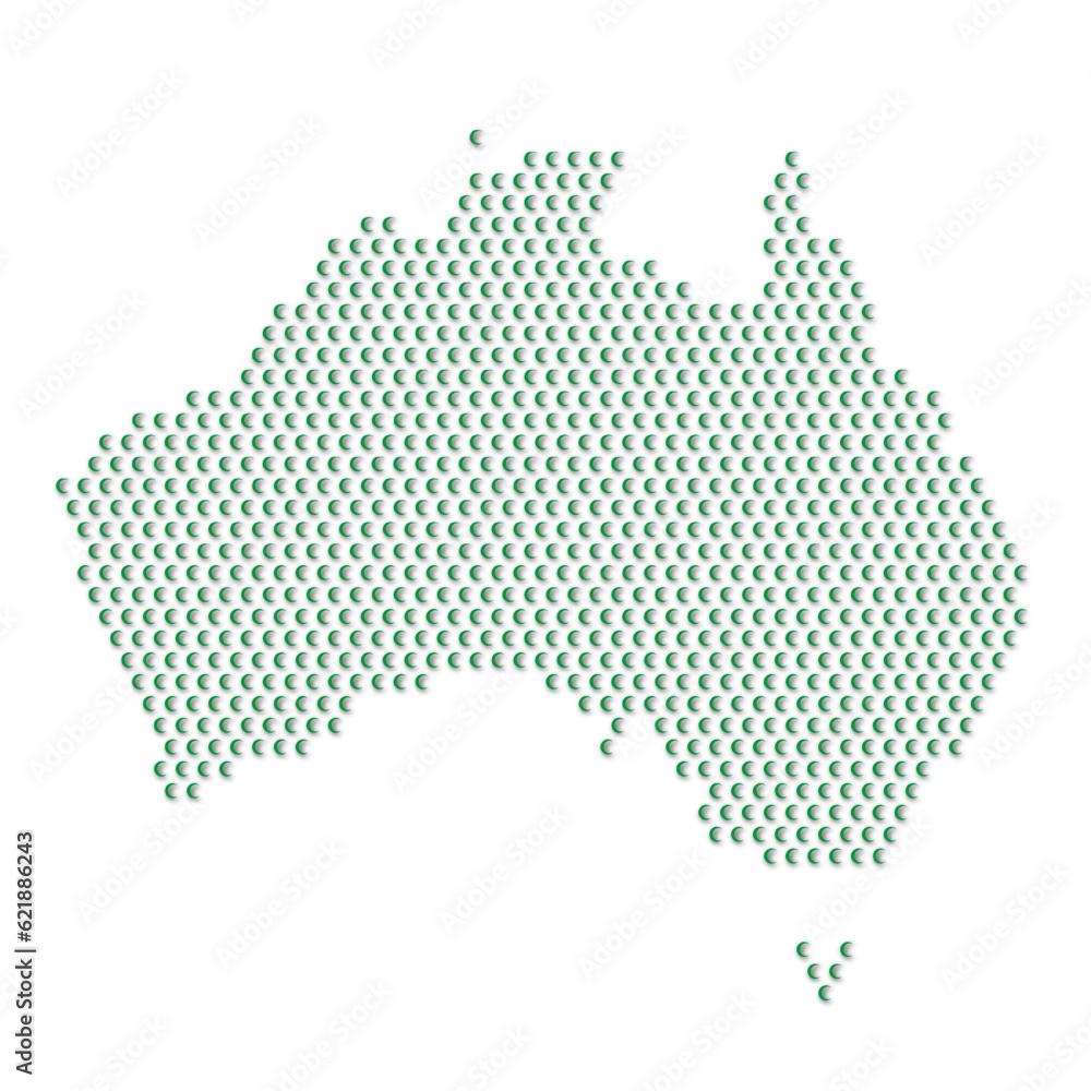Map of the country of Australia with green half moon icons texture on a white background
