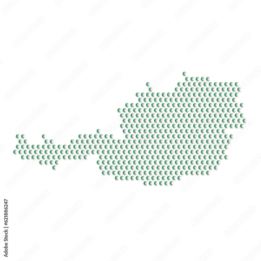 Map of the country of Austria with green half moon icons texture on a white background