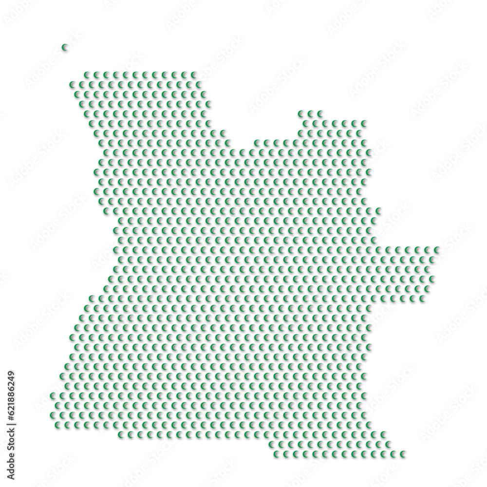 Map of the country of Angola with green half moon icons texture on a white background