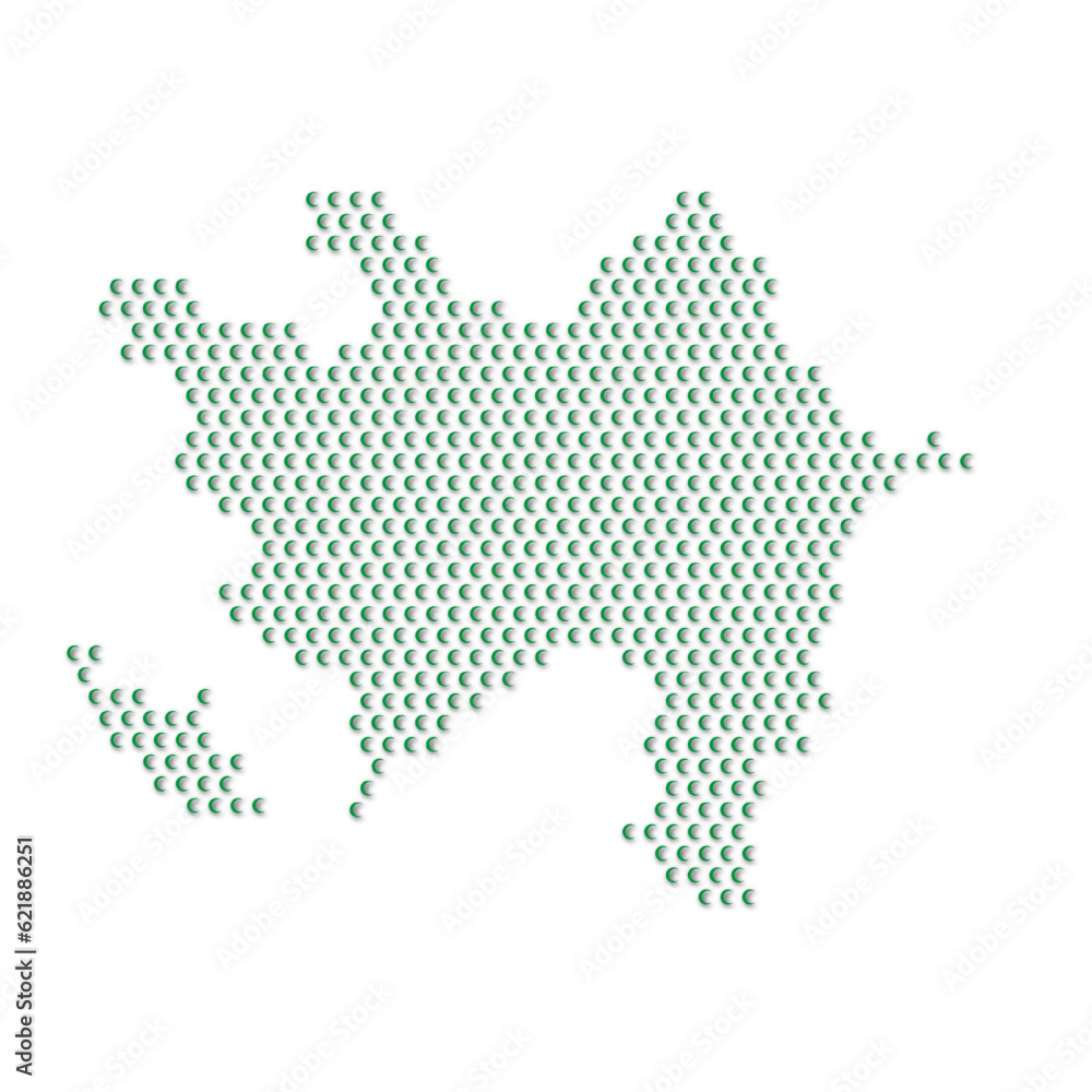 Map of the country of Azerbaijan with green half moon icons texture on a white background