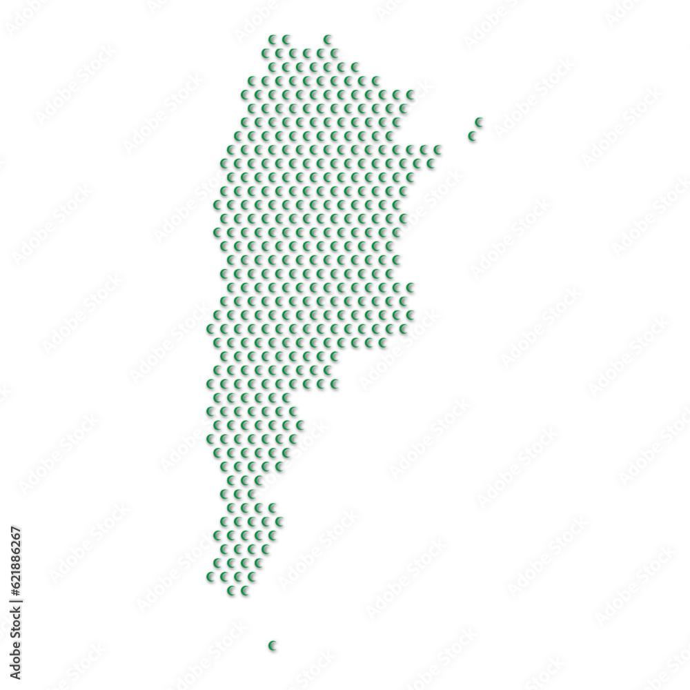 Map of the country of Argentina with green half moon icons texture on a white background
