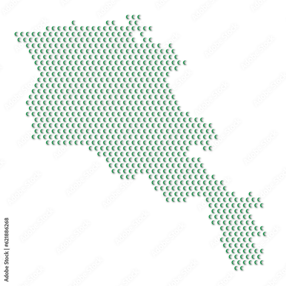 Map of the country of Armenia with green half moon icons texture on a white background