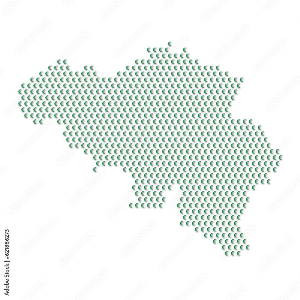Map of the country of Belgium with green half moon icons texture on a white background