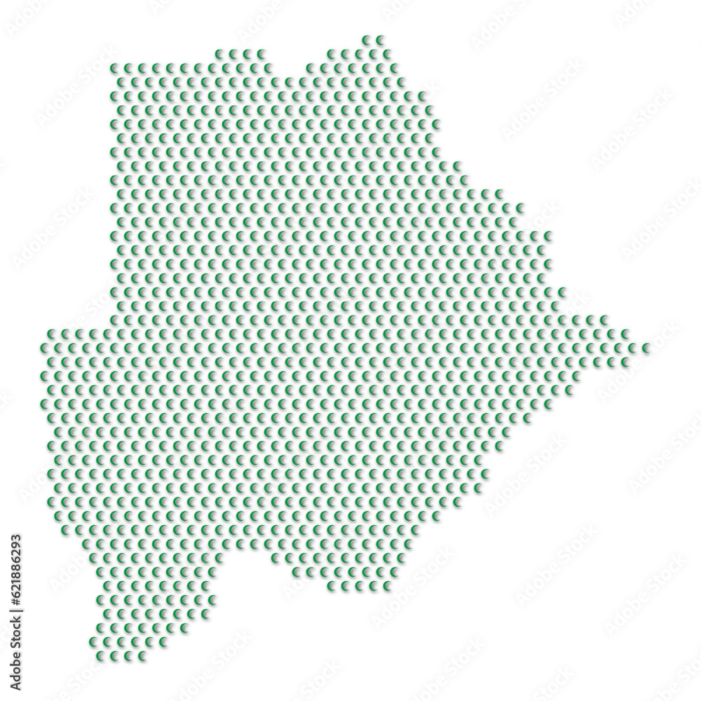 Map of the country of Botswana with green half moon icons texture on a white background