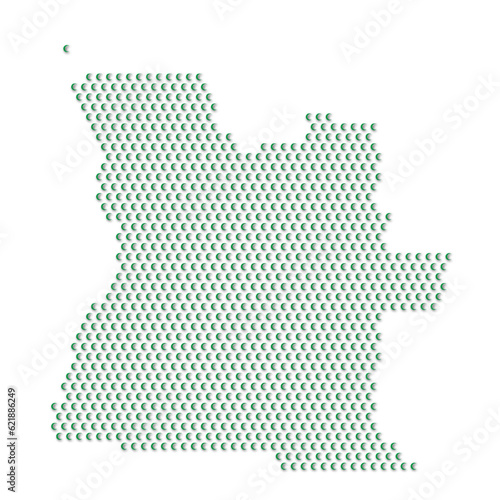 Map of the country of Angola with green half moon icons texture on a white background