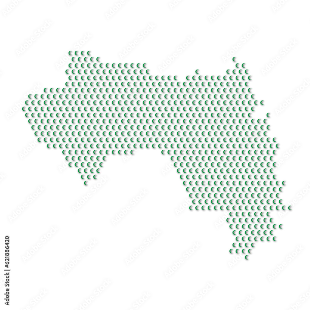 Map of the country of Guinea with green half moon icons texture on a white background