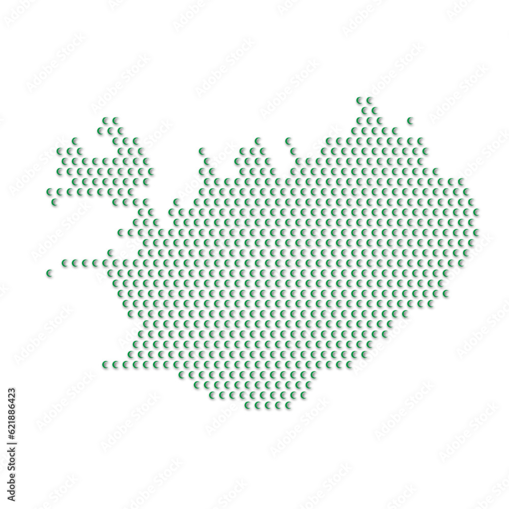 Map of the country of Iceland with green half moon icons texture on a white background