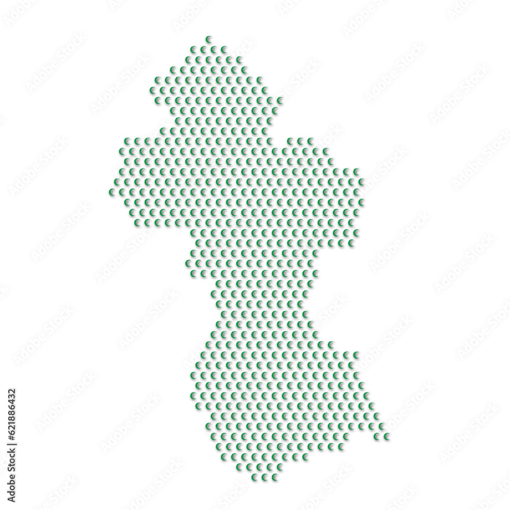 Map of the country of Guyana with green half moon icons texture on a white background