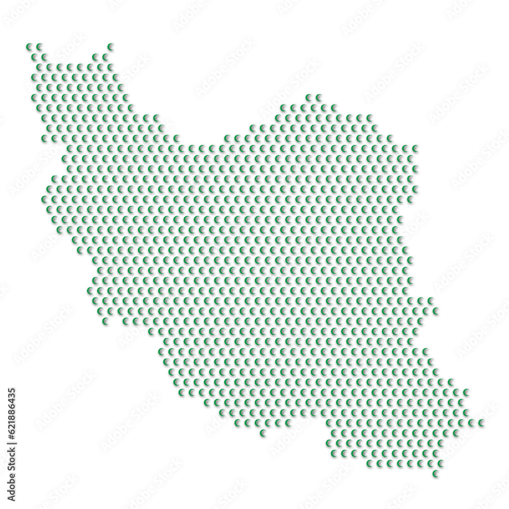 Map of the country of Iran with green half moon icons texture on a white background