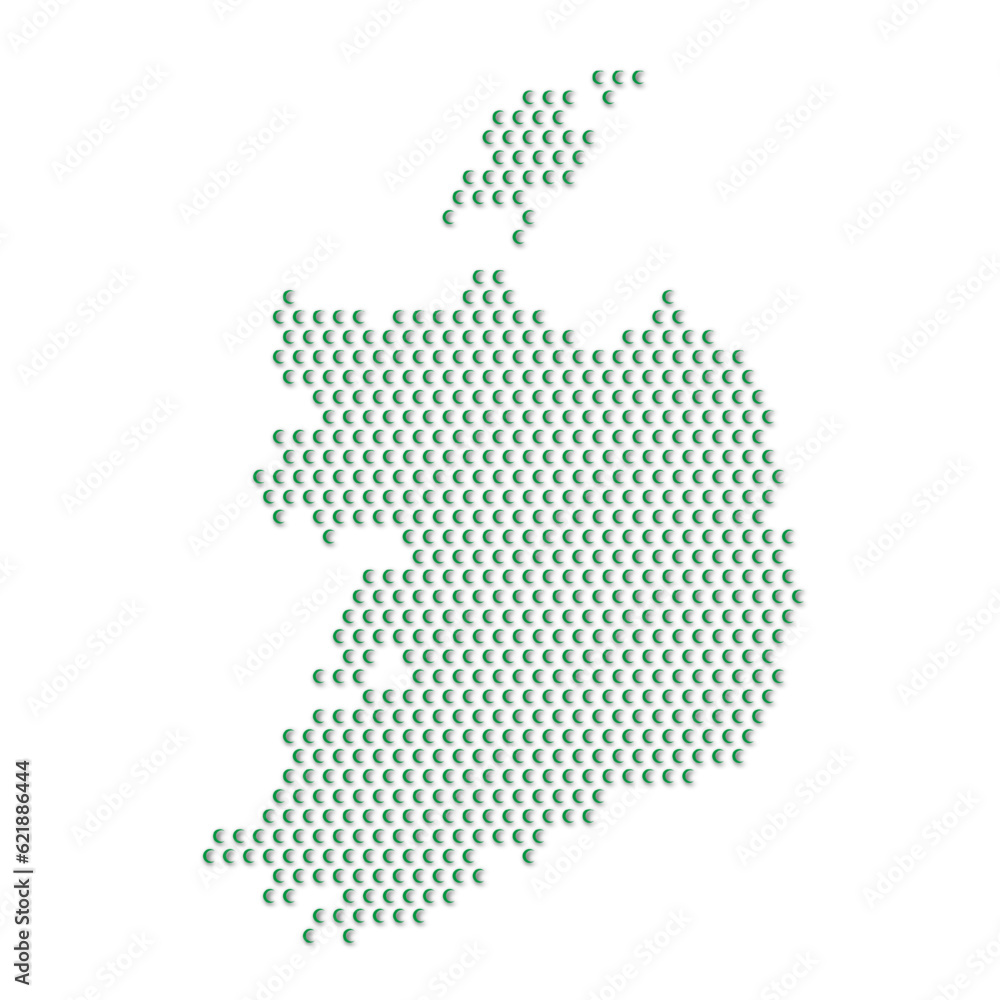 Map of the country of Ireland with green half moon icons texture on a white background