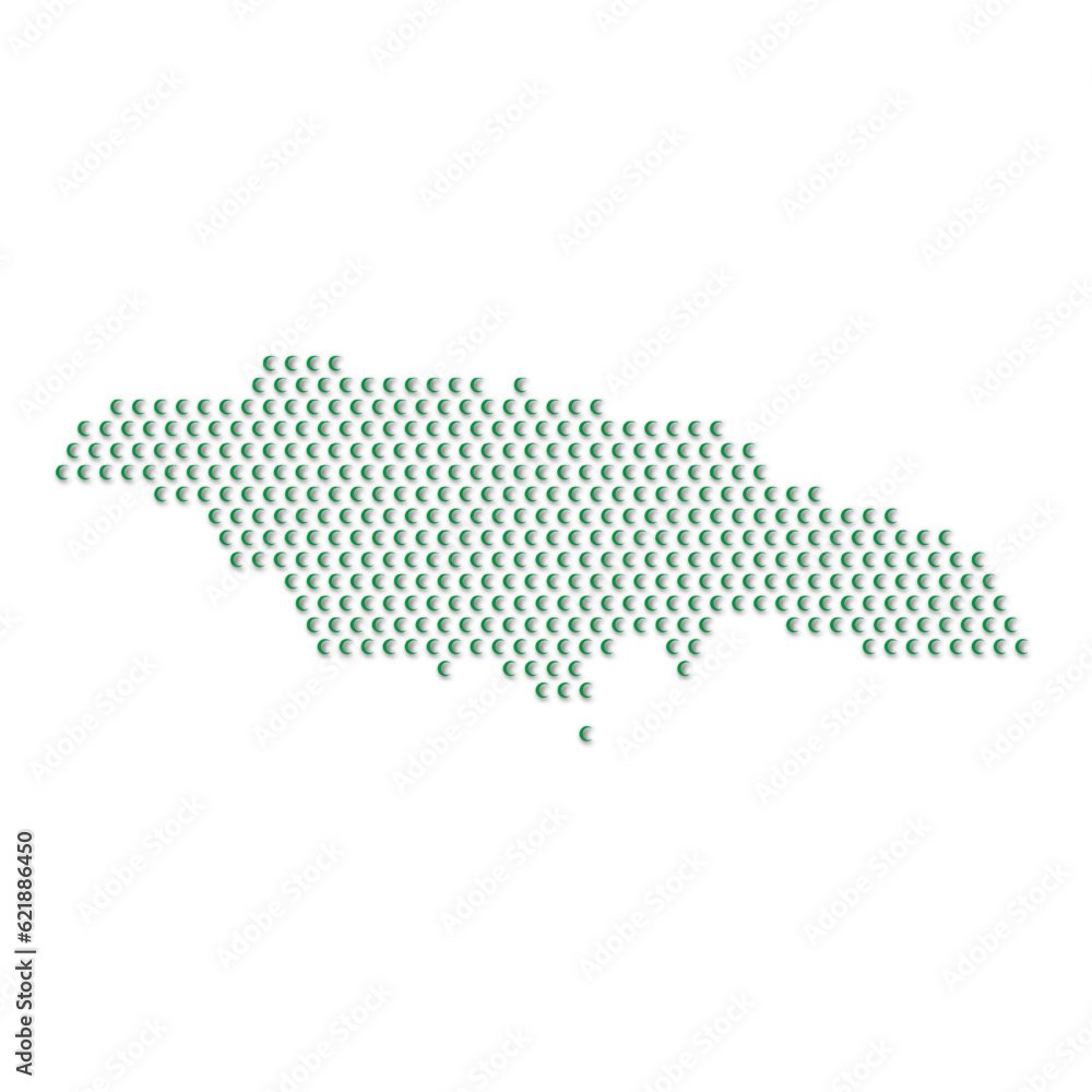 Map of the country of Jamaica with green half moon icons texture on a white background