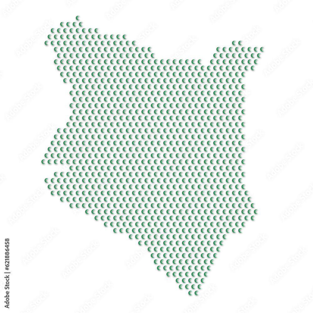 Map of the country of Kenya with green half moon icons texture on a white background
