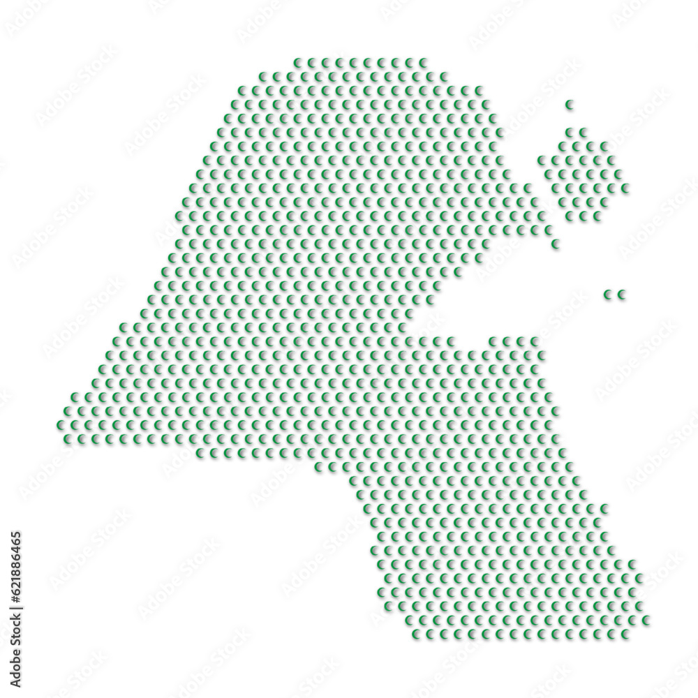Map of the country of Kuwait with green half moon icons texture on a white background