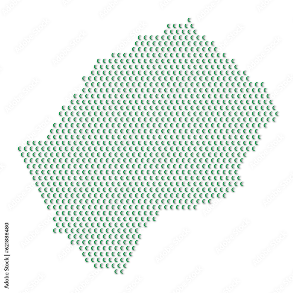 Map of the country of Lesotho with green half moon icons texture on a white background