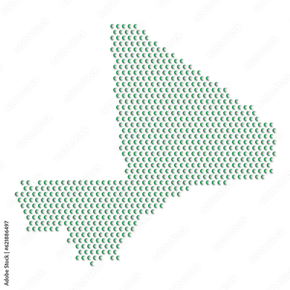 Map of the country of Mali with green half moon icons texture on a white background