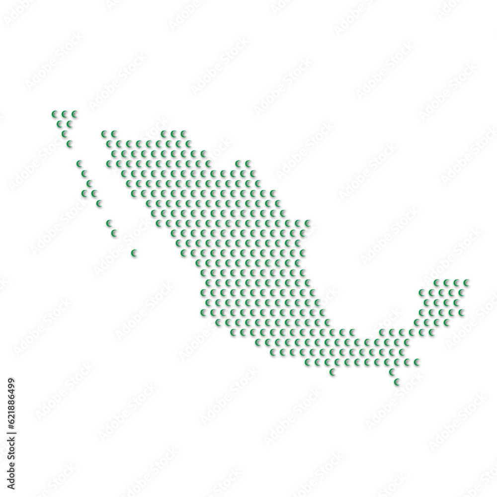 Map of the country of Mexico with green half moon icons texture on a white background