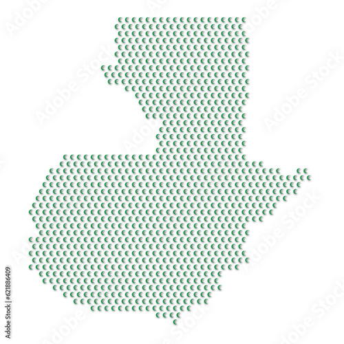 Map of the country of Guatemala with green half moon icons texture on a white background