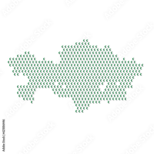 Map of the country of Kazakhstan with green half moon icons texture on a white background