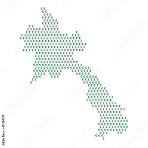 Map of the country of Laos with green half moon icons texture on a white background