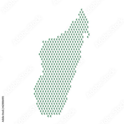 Fototapeta Naklejka Na Ścianę i Meble -  Map of the country of Madagascar with green half moon icons texture on a white background