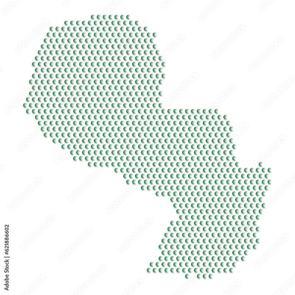 Map of the country of Paraguay with green half moon icons texture on a white background
