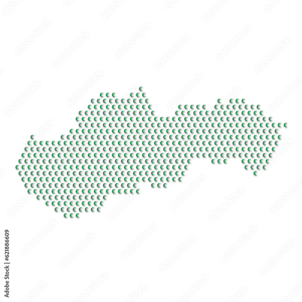 Map of the country of Slovakia with green half moon icons texture on a white background